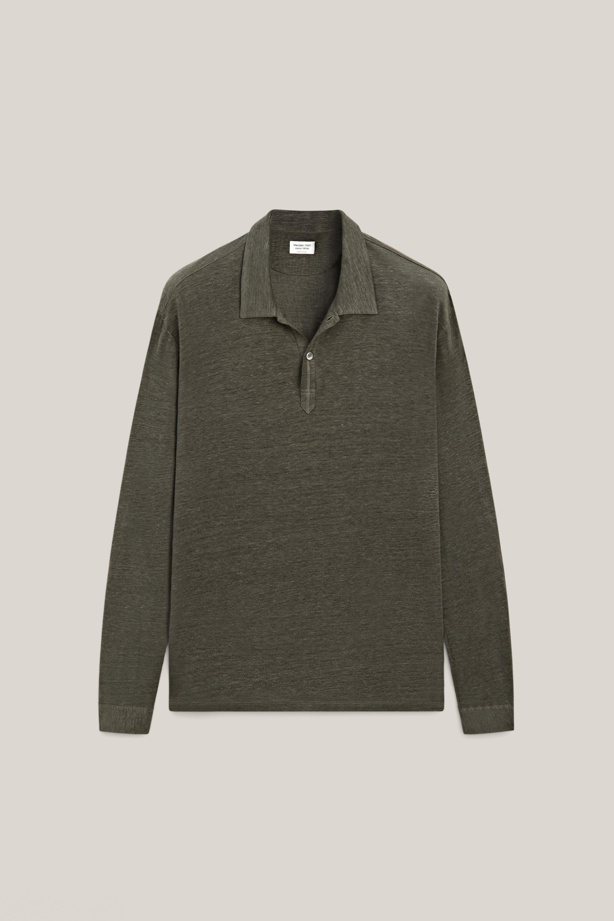 100% linen long sleeve polo shirt